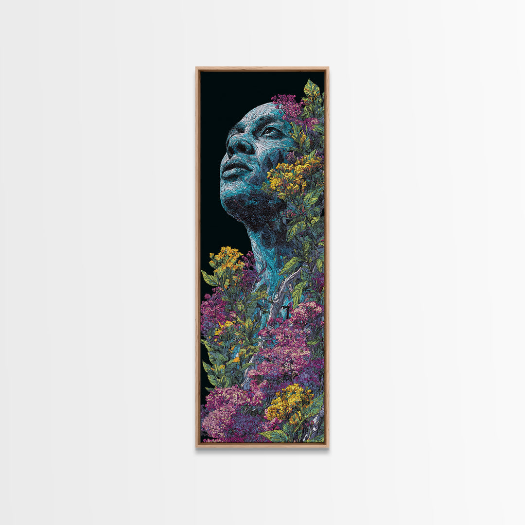 Blue Floral African Portrait Wall Art, Black Man Nature Canvas, Afrocentric Artwork, Contemporary Home Decor Gift For Living Room