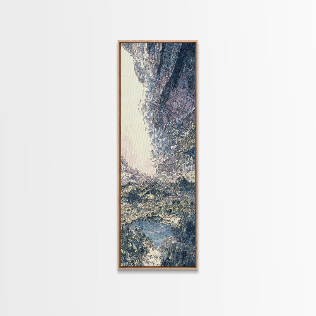 Snowy Alpine Valley Landscape Wall Art, Mountain Nature Canvas Decor, Large Living Room Art, Dreamy Blue Home Decor Gift
