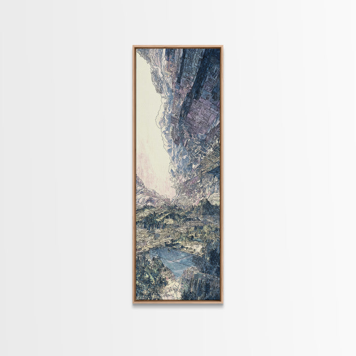 Snowy Alpine Valley Landscape Wall Art, Mountain Nature Canvas Decor, Large Living Room Art, Dreamy Blue Home Decor Gift