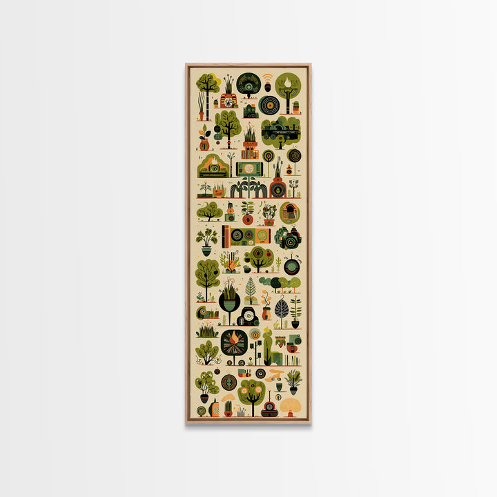 Whimsical African Garden Icon Wall Art, Botanical Pattern Canvas, Green Nature Decor, Modern Afrocentric Home Decor Gift