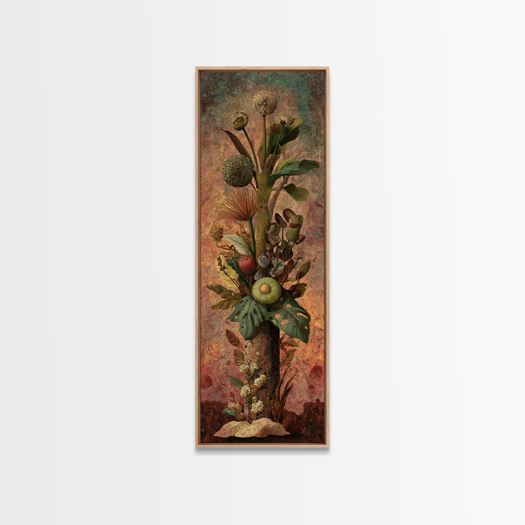 Surreal Tropical Botanical Bouquet With Protea And Ferns Canvas Print, African Inspired Wall Art, Boho Home Decor Gift For Her