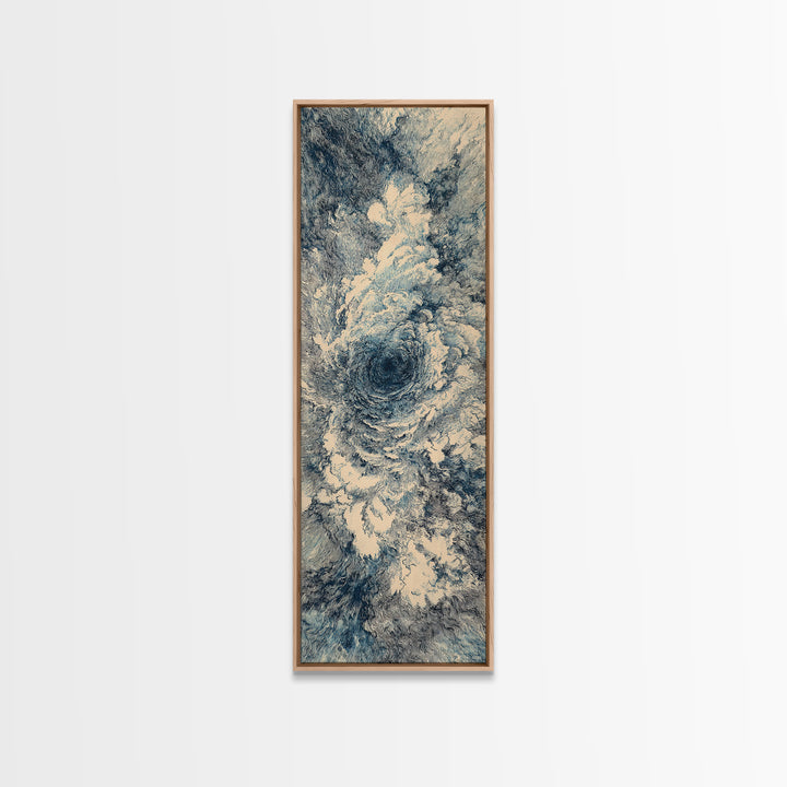 Blue Cream Swirling Ocean Vortex Abstract Wall Art, Minimalist Canvas Print, Modern Coastal Decor, Dreamy Large Art Gift