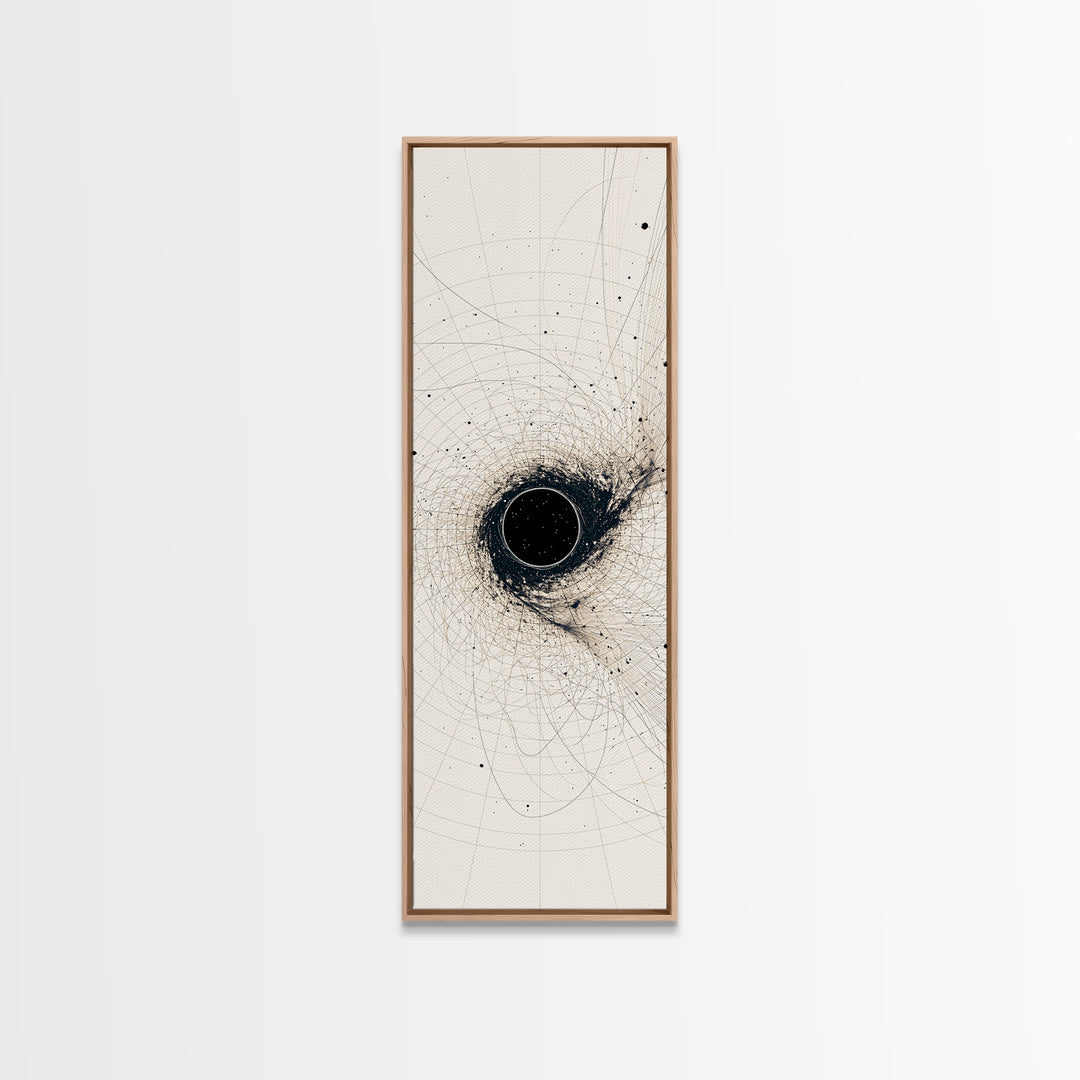 Minimal Black Singularity With Orbital Lines Wall Art, Abstract Canvas Print, Modern Minimalist Decor, Geometric Art Gift