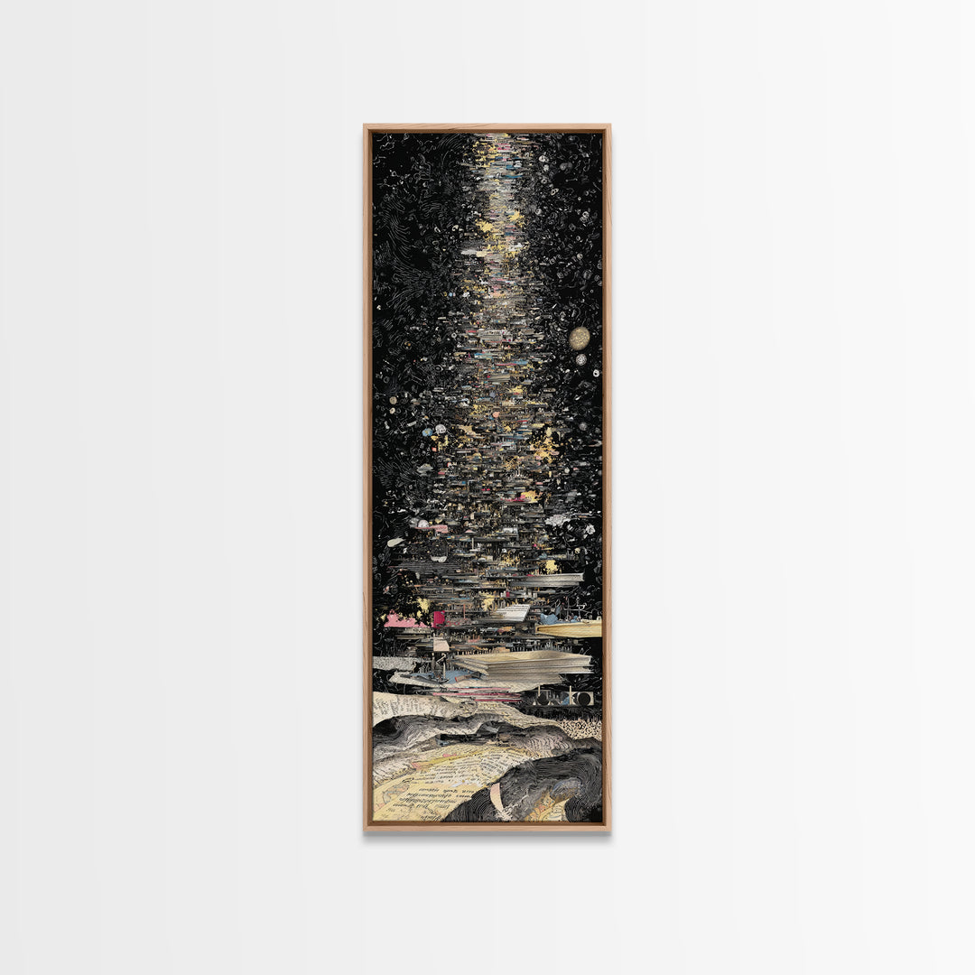 Moonlit Starry Night Abstract Canvas Print, Black And Gold Modern Art, Mystical Wall Decor, Statement Home Decor Gift For Him