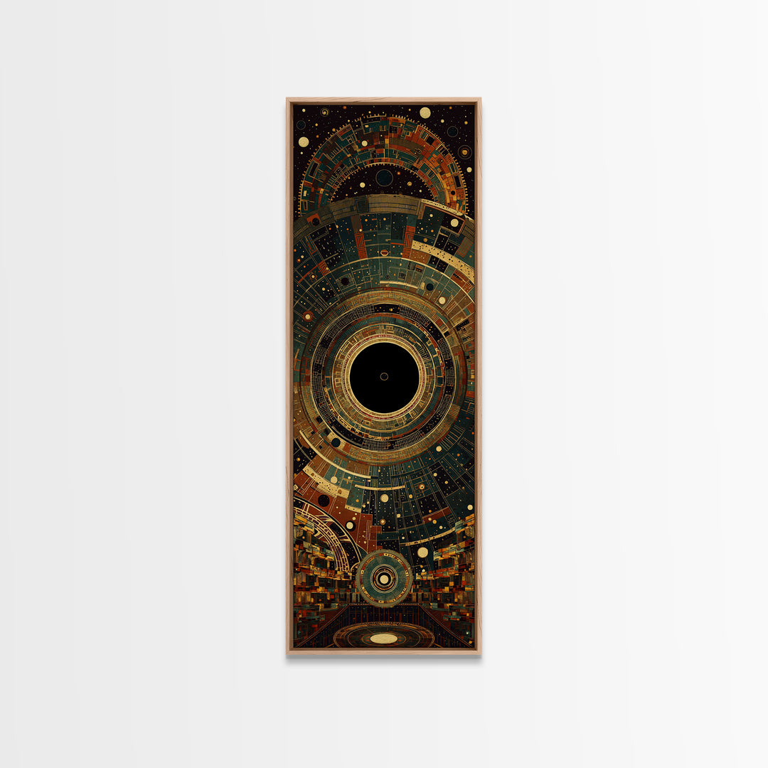 Futuristic African City Portal With Geometric Rings Framed Canvas Print, Afrocentric Wall Art, Modern Black Culture Decor