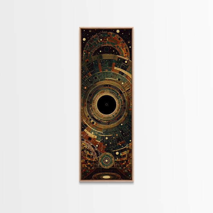 Futuristic African City Portal With Geometric Rings Framed Canvas Print, Afrocentric Wall Art, Modern Black Culture Decor