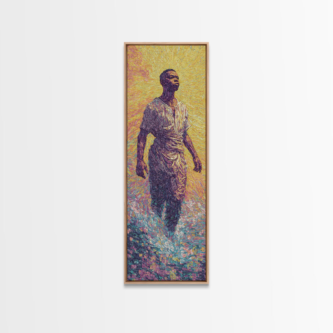 Radiant African Man Walking Through Water Canvas Print, Afrocentric Black Art, Spiritual Wall Decor, Modern Portrait Gift
