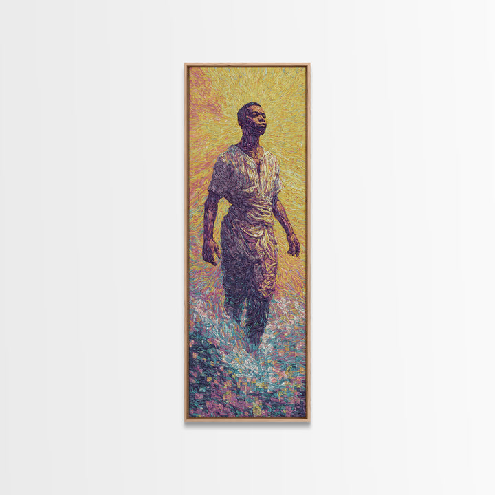 Radiant African Man Walking Through Water Canvas Print, Afrocentric Black Art, Spiritual Wall Decor, Modern Portrait Gift