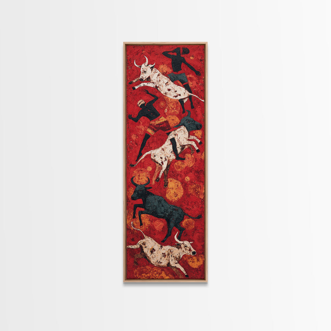 Red Cave Style Cattle Silhouettes Wall Art, African Animal Art Canvas Print, Tribal Safari Decor, Rustic Statement Home Gift