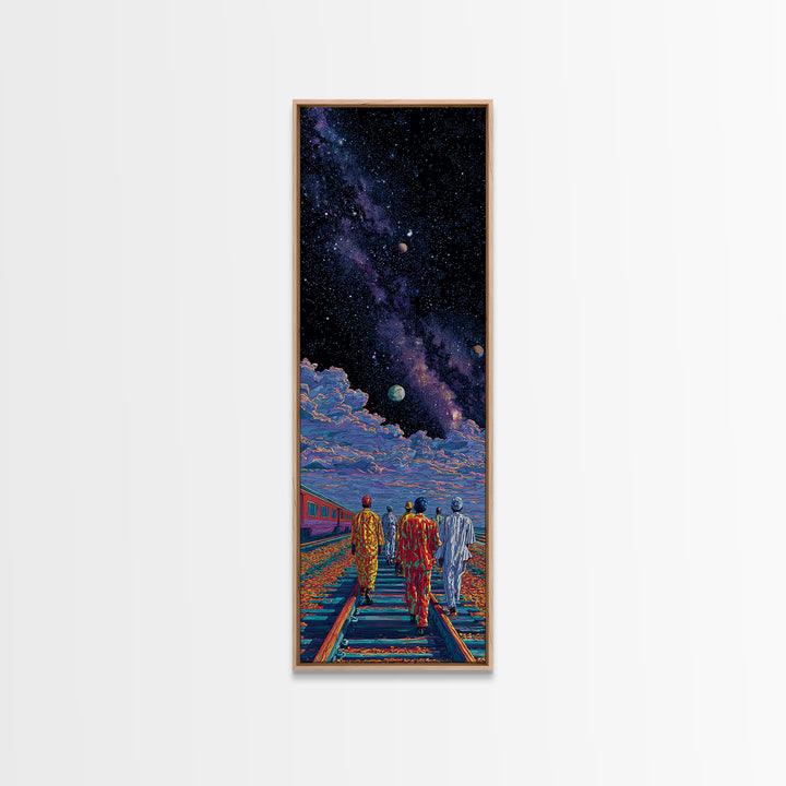 Afrofuturist Travelers On Cosmic Railroad Canvas Print, Black Culture Art, Galaxy Wall Decor, Modern African Home Decor Gift