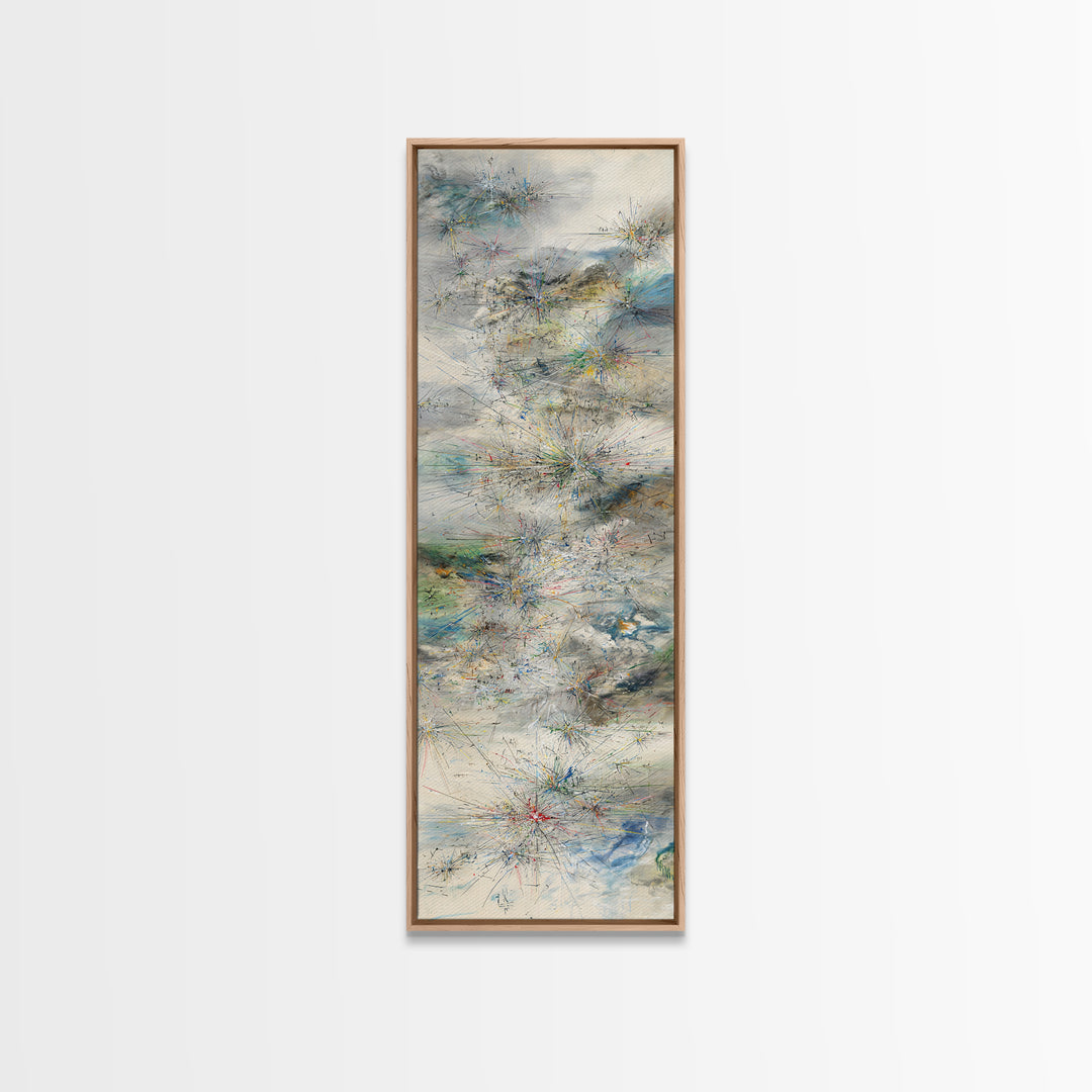 Misty Abstract Landscape With Fine Lines Framed Canvas Print, Contemporary Wall Art, Neutral Home Decor For Office And Living Room