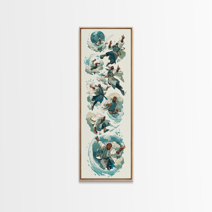 Whimsical Martial Artist Canvas Print, Water And Wind Adventure Art, Playful Fantasy Wall Decor, Unique Kids Room Art Gift