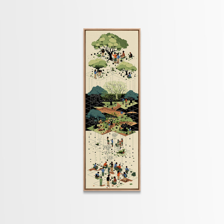 Layered Community Park With Trees Wall Art, Isometric Garden Illustration, Green Nature Scene, Modern Home Decor Gift For Office
