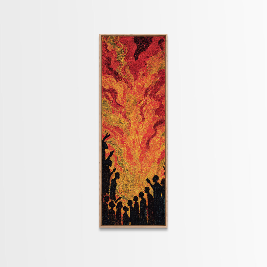 Fiery Celebration Silhouettes Wall Art, African Culture Art, Bold Abstract Painting, Festival Energy Decor, Statement Canvas Print
