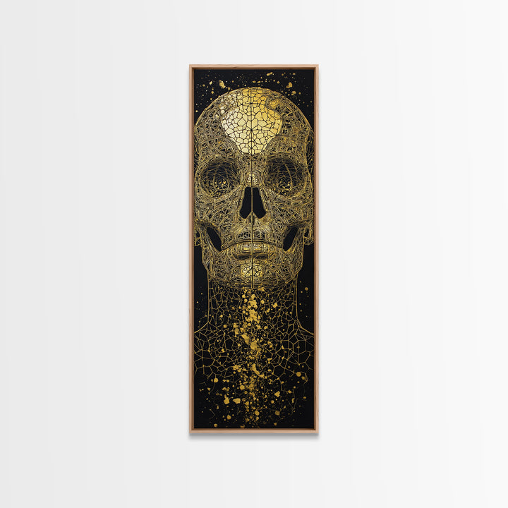 Golden Cracked Skull Portrait Wall Art, Black And Gold Art, Gothic Abstract Canvas Print, Dark Statement Home Decor Gift