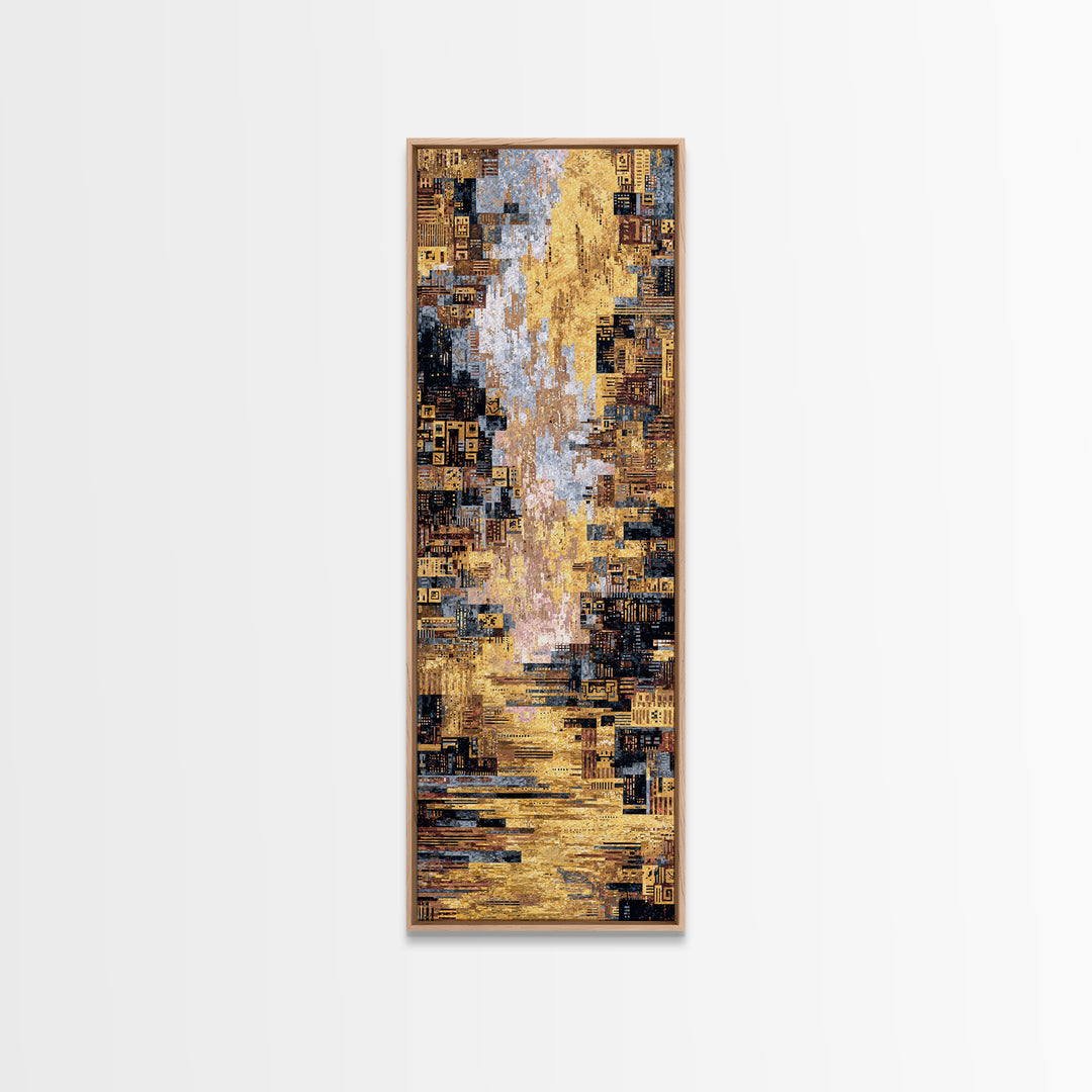 Golden Abstract African City Wall Art, Modern Geometric Canvas Decor, Luxury Urban Statement Print, Earth Tone Home Decor