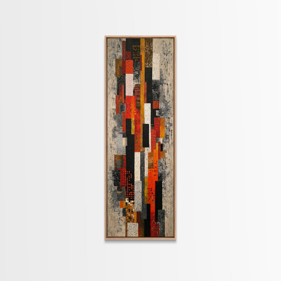 Red Black Geometric Textile Canvas Print, Abstract African Fabric Wall Decor, Modern Tribal Pattern Art, Bold Home Decor Gift