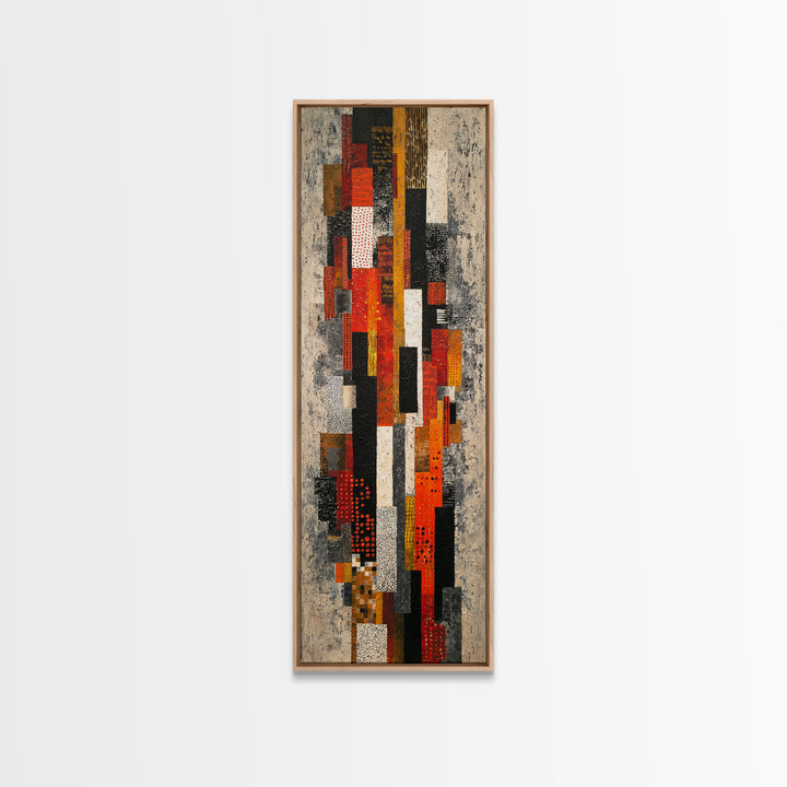 Red Black Geometric Textile Canvas Print, Abstract African Fabric Wall Decor, Modern Tribal Pattern Art, Bold Home Decor Gift