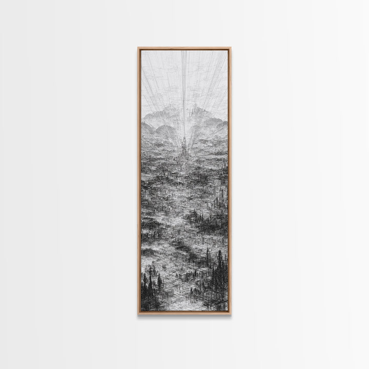 Monochrome Futuristic City Spire Canvas Print, Abstract Urban Architecture Wall Decor, Minimalist Black And White Art Poster
