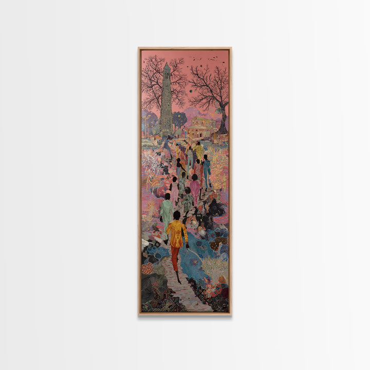 Surreal Garden Procession With Obelisk Wall Art, Mystical Cultural Landscape Print, Colorful Bohemian Home Decor Gift Poster