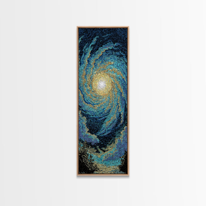 Blue Gold Spiral Galaxy Wall Art, Cosmic Abstract Canvas Print, Celestial Space Decor, Modern Astronomy Gift For Home Office Decor