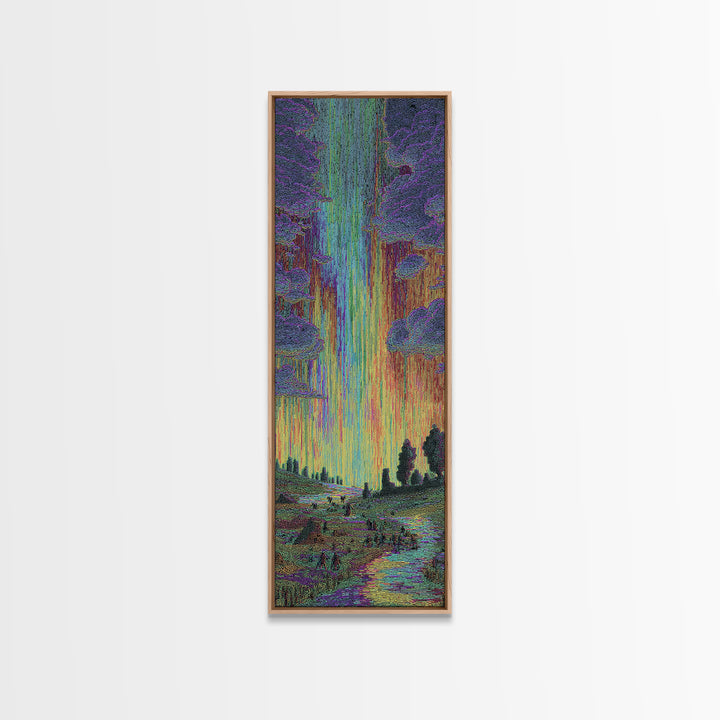 Luminous Jungle Path With Violet Trees Canvas Print, African Inspired Nature Scene Art, Dreamy Green Blue Wall Decor Gift