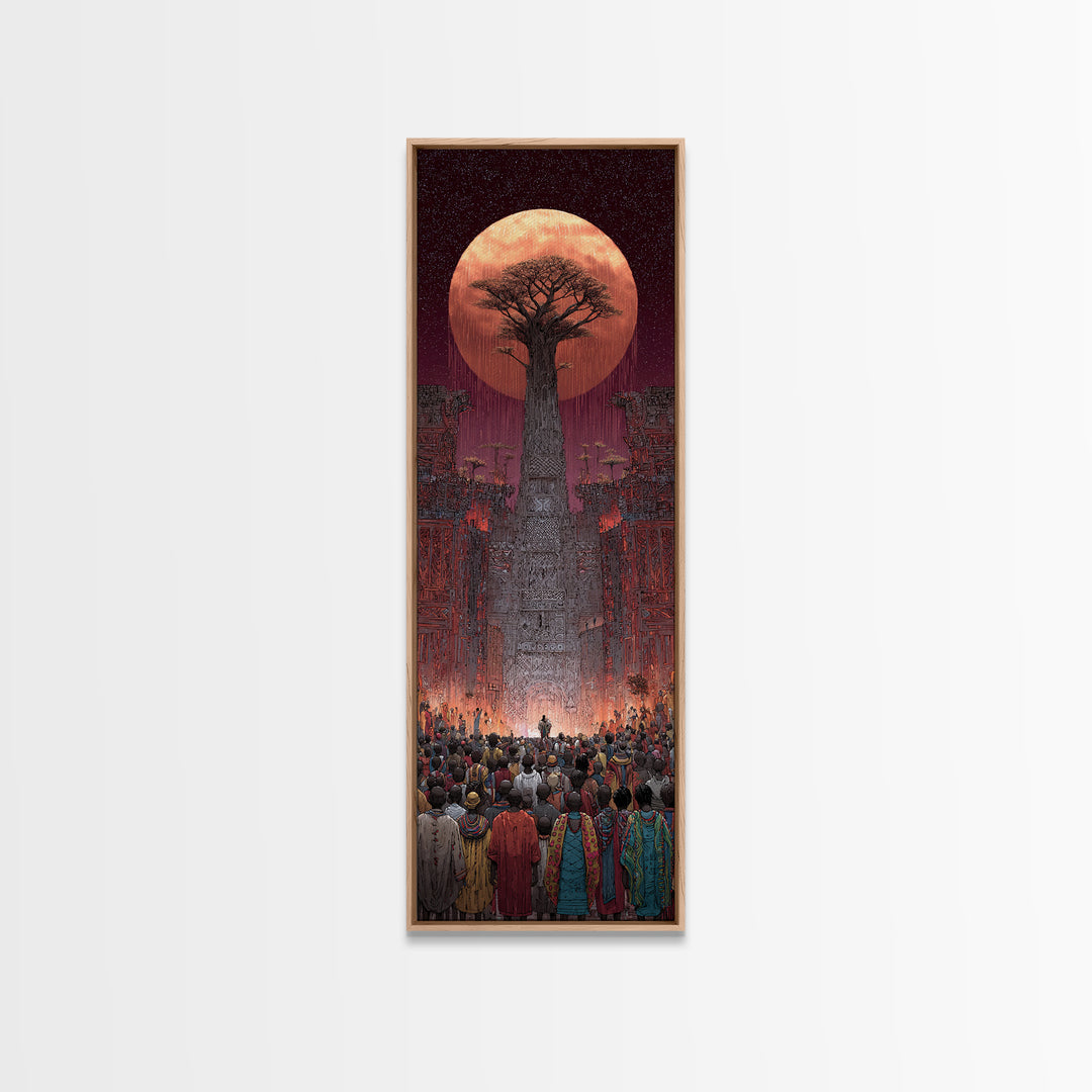 Giant Baobab Tree Beneath Copper Moon Canvas Print, African Landscape Art, Spiritual Tribal Decor, Ancestral Wall Gift Print