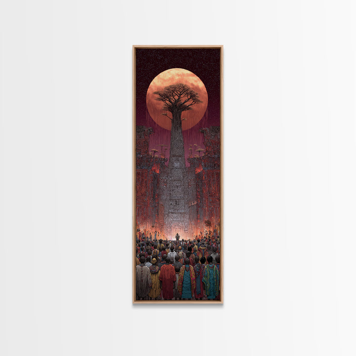 Giant Baobab Tree Beneath Copper Moon Canvas Print, African Landscape Art, Spiritual Tribal Decor, Ancestral Wall Gift Print
