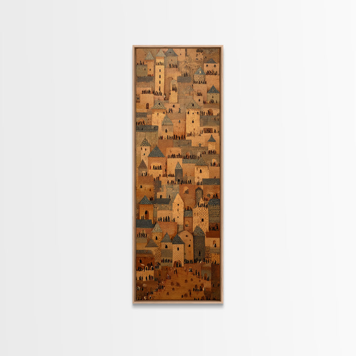 Sahel Mud Brick Village Wall Art, African Architecture Canvas Print, Earth Tone Cultural Decor, Tribal Cityscape Artwork