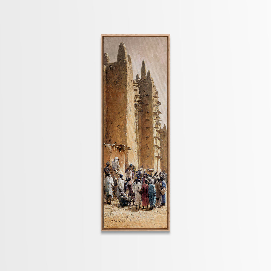Djenne Mosque Street Wall Art, Mali Mud Brick Architecture Canvas Print, African Culture Decor, Sahel Travel Poster Artwork