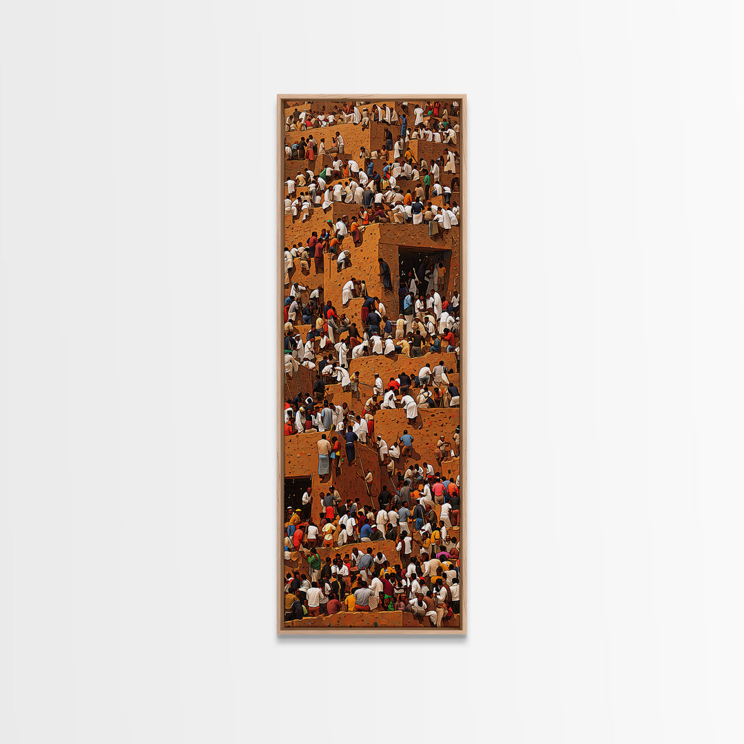 Crowded African Market Wall Art, Aerial Mud Brick Festival Canvas Print, Vibrant Cultural Decor, Sahel Cityscape Artwork