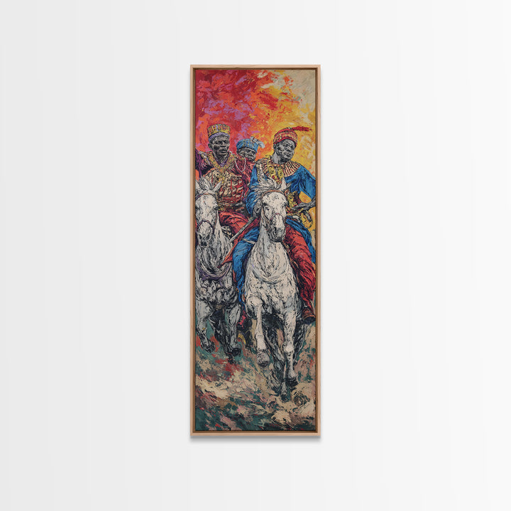 Three African Royal Horsemen On White Horses Canvas Print, Afrocentric Wall Art, African Warrior Art, Cultural Home Decor