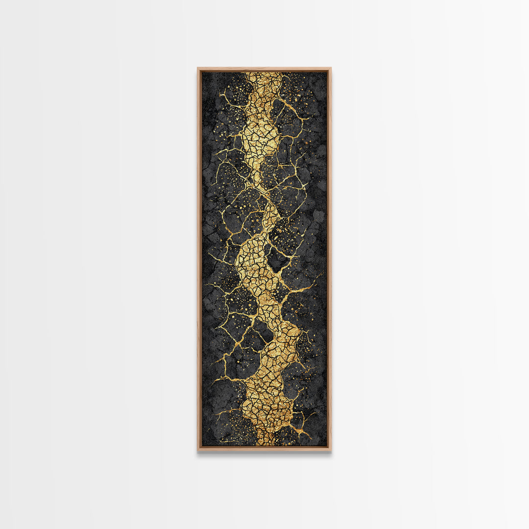 Black And Gold Kintsugi Crack Abstract Wall Art, Modern Canvas Art, Luxury Canvas Print, Textured Art Print, Bold Decor Gift