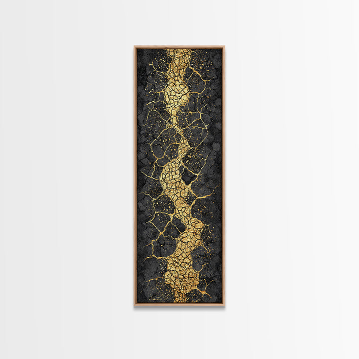 Black And Gold Kintsugi Crack Abstract Wall Art, Modern Canvas Art, Luxury Canvas Print, Textured Art Print, Bold Decor Gift