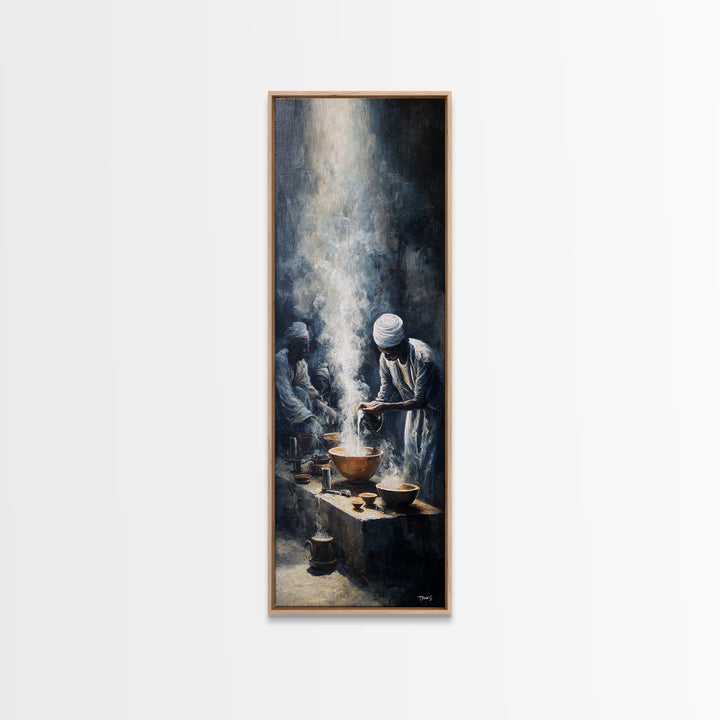 African Steam Ritual Wall Art, Dark Ceremonial Canvas, Men In White Headwraps, Afrocentric Tribal Decor, Spiritual Print
