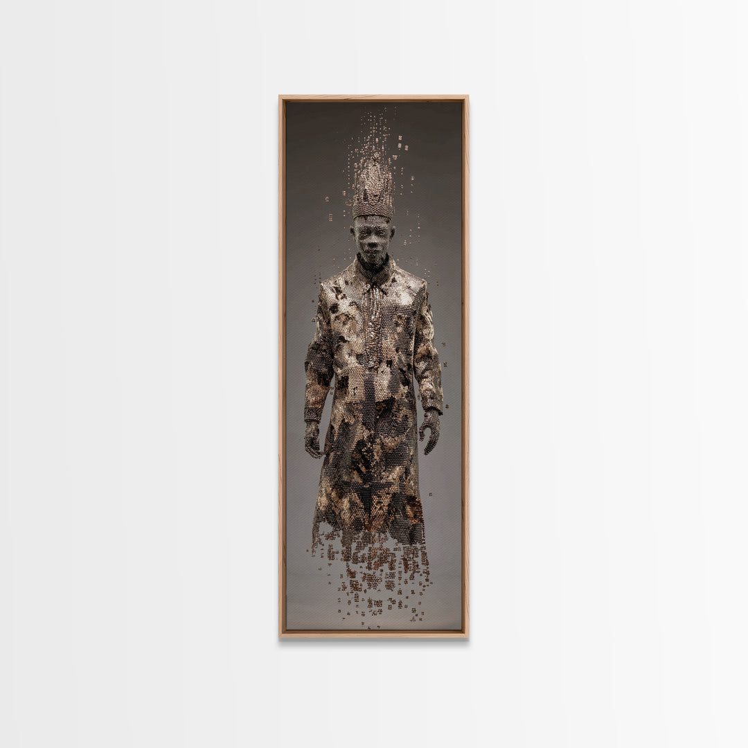Dissolving African King In Ceremonial Robe Canvas Print, African Warrior Art, Tribal Portrait Wall Art, Afrocentric Decor