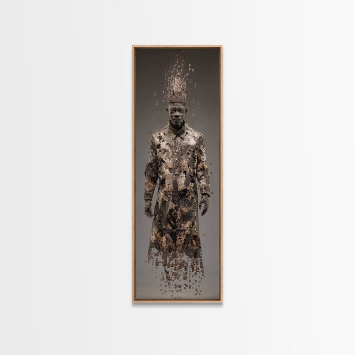 Dissolving African King In Ceremonial Robe Canvas Print, African Warrior Art, Tribal Portrait Wall Art, Afrocentric Decor