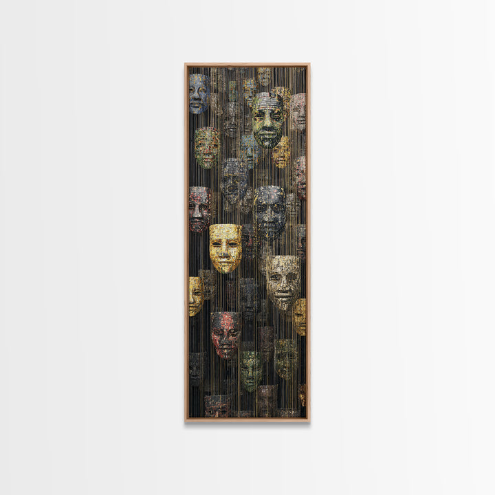 Hanging African Mask Gallery Wall Art, Black Gold Tribal Canvas Print, Afrocentric Culture Decor, Statement Artwork Gift