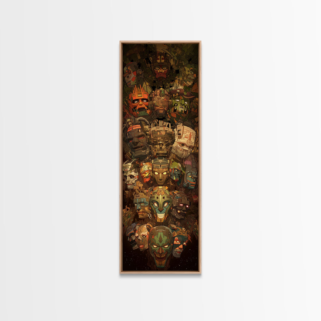 Colorful Tribal Mask Totem Canvas Print, African Mask Art, African Tribal Art, Bold Home Decor, Vibrant Afrocentric Wall Art