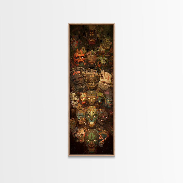Colorful Tribal Mask Totem Canvas Print, African Mask Art, African Tribal Art, Bold Home Decor, Vibrant Afrocentric Wall Art