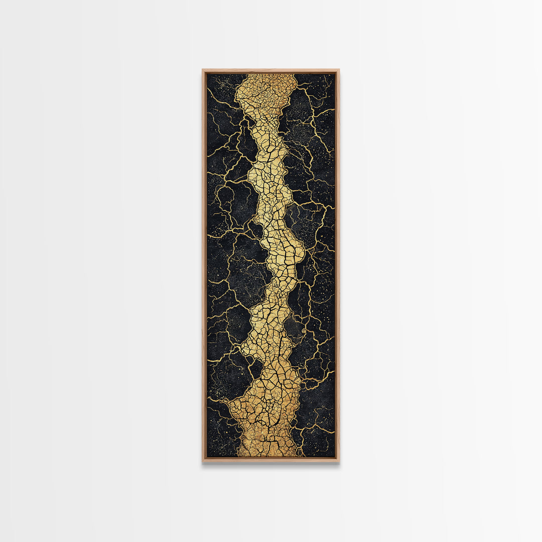 Gold Cracked Abstract River Wall Art, Black And Gold Art, Earth Tone Wall Decor, Modern Abstract Art, Premium Canvas Print