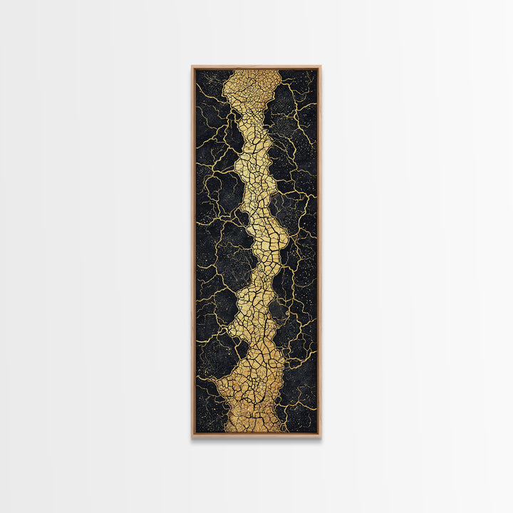 Gold Cracked Abstract River Wall Art, Black And Gold Art, Earth Tone Wall Decor, Modern Abstract Art, Premium Canvas Print