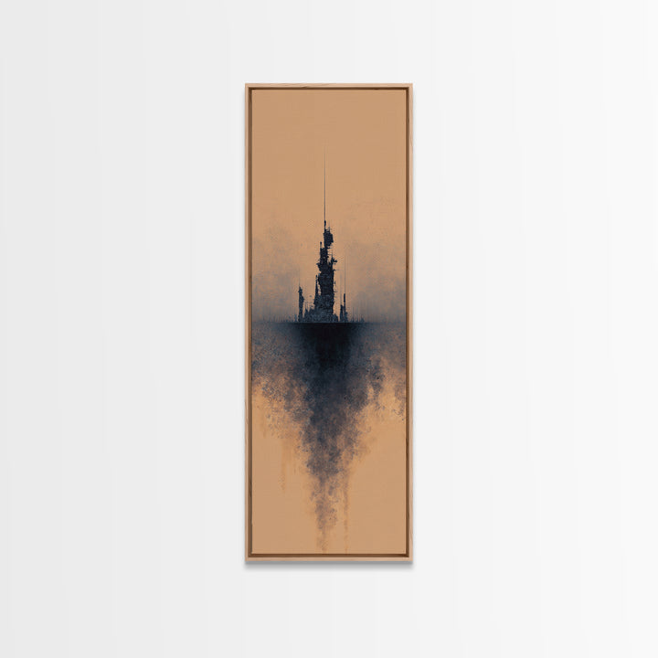Misty Black Spire On Terracotta Canvas Print, Dreamy Wall Art, Minimalist Decor, Modern Canvas Art, Gothic Office Decor Art