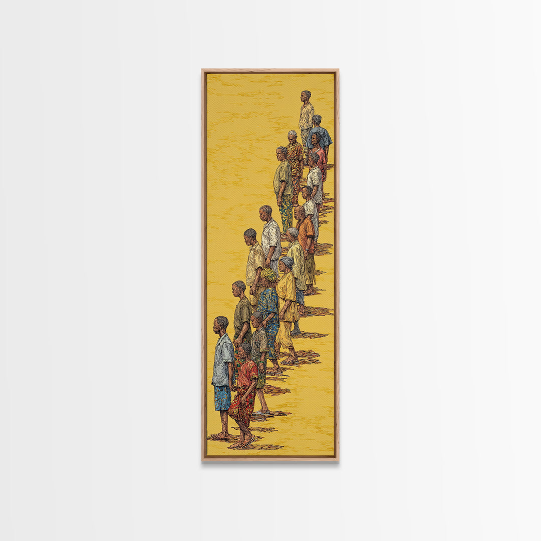 Long Line Of African People On Golden Sand Wall Art, Cultural Art Print, African Women And Men Canvas Print, Diaspora Decor