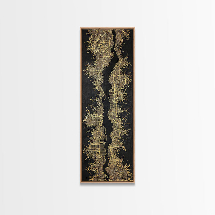 Black And Gold Abstract City Map Wall Art, Geometric Wall Art, Modern Black Art, Luxury Canvas Print, Statement Home Decor