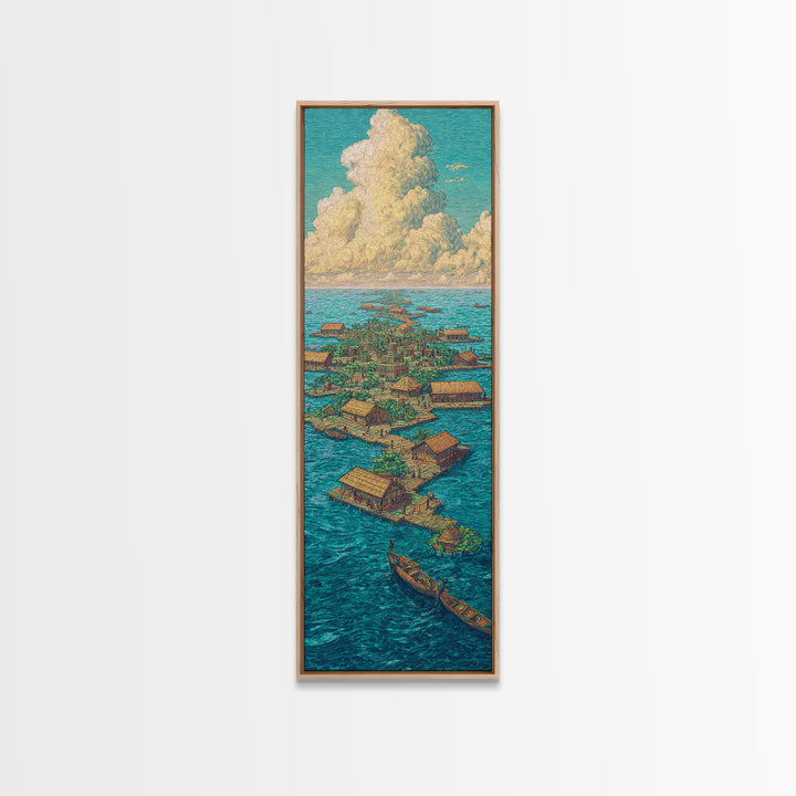 Floating African Water Village Wall Art, Turquoise Ocean Huts, Afrocentric Decor, African Landscape, Coastal Canvas Print