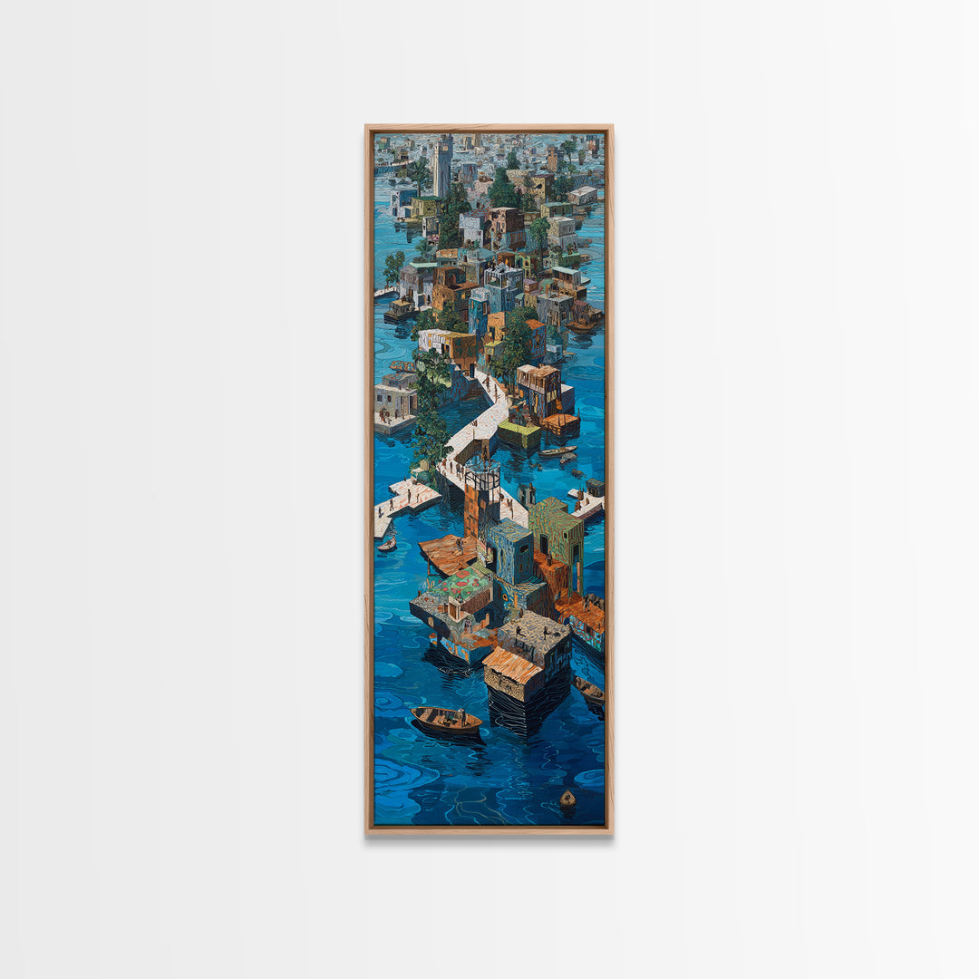 Stilted African Water City Wall Art, Urban Coastal Village, Afrocentric Wall Decor, Modern African Art Canvas Print, Home Decor