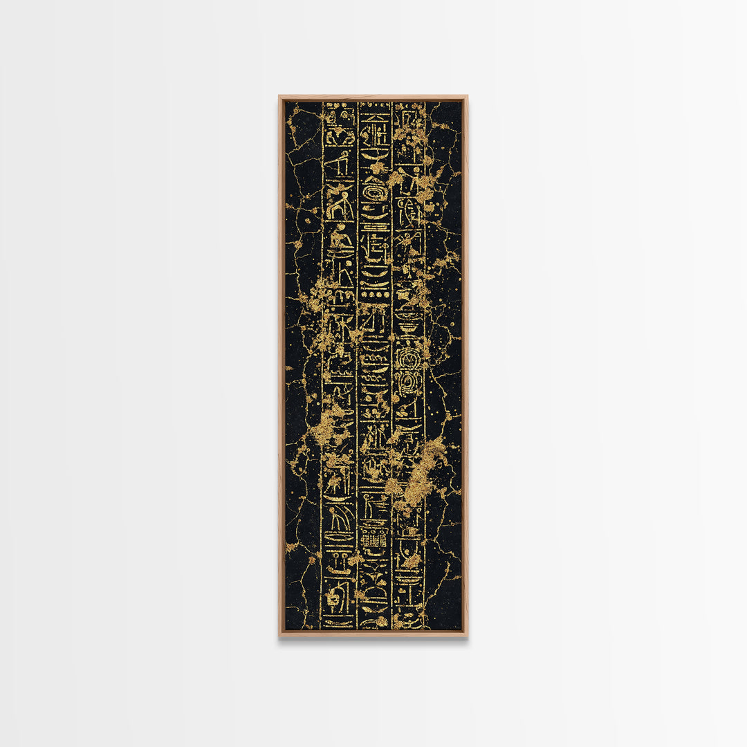 Gold Egyptian Hieroglyphs Wall Art, Black Marble Ancient Symbols, African Egyptian Art, Luxury Home Decor, Framed Canvas Print