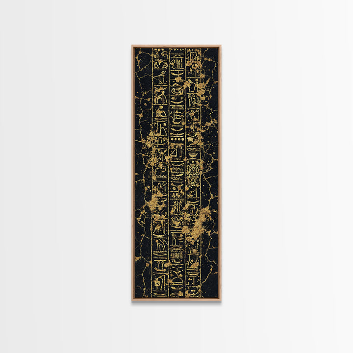 Gold Egyptian Hieroglyphs Wall Art, Black Marble Ancient Symbols, African Egyptian Art, Luxury Home Decor, Framed Canvas Print
