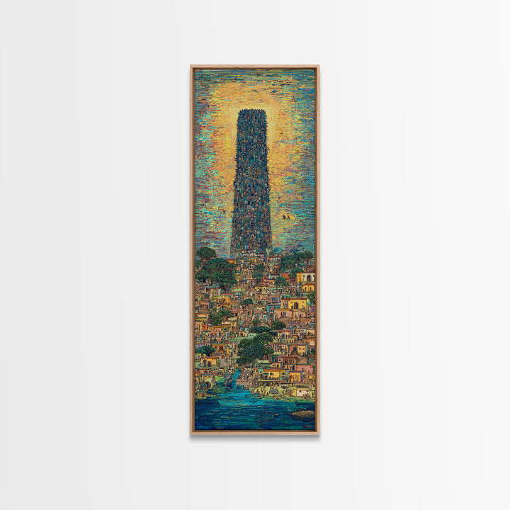Monumental African Tower City Wall Art, Sunlit Waterfront Skyline, Modern African Art, Urban Statement Canvas Print, Decor